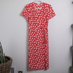 J. Crew Red White Floral Wrap Dress